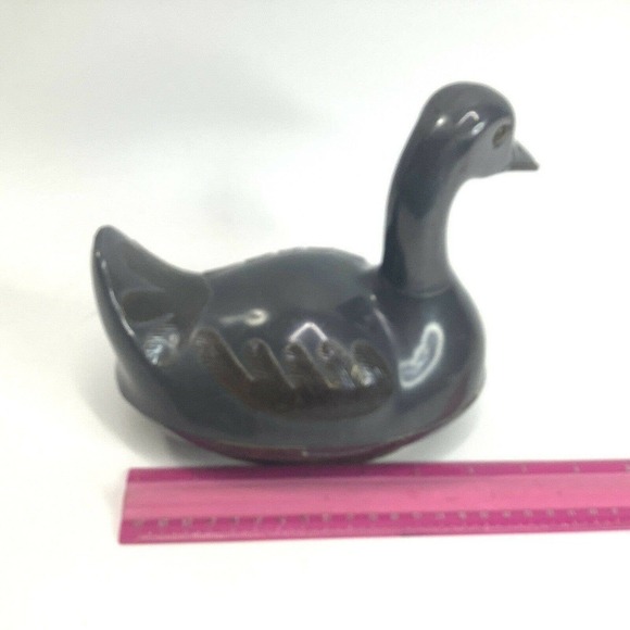 VINTAGE Duck Trinket Dish Pewter‎ Brass feathers Box Metalware Hong Kong Heavy - Picture 5 of 7